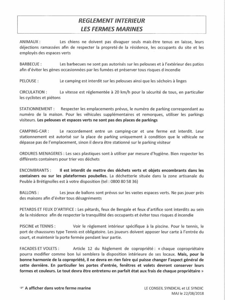Règlement intérieur les fermes marines